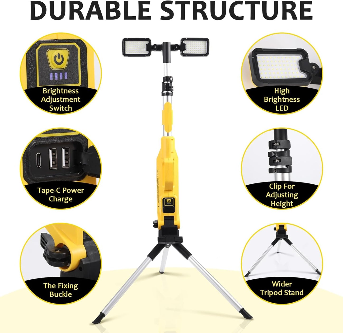 Cordless Portable LED Work Light with Stand, IP44 Waterproof Dual Head Floodlight