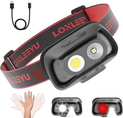 KS-D128 Modes Waterproof LED Headlight, USB-C Rechargeable Motion Sensor Head Lamp