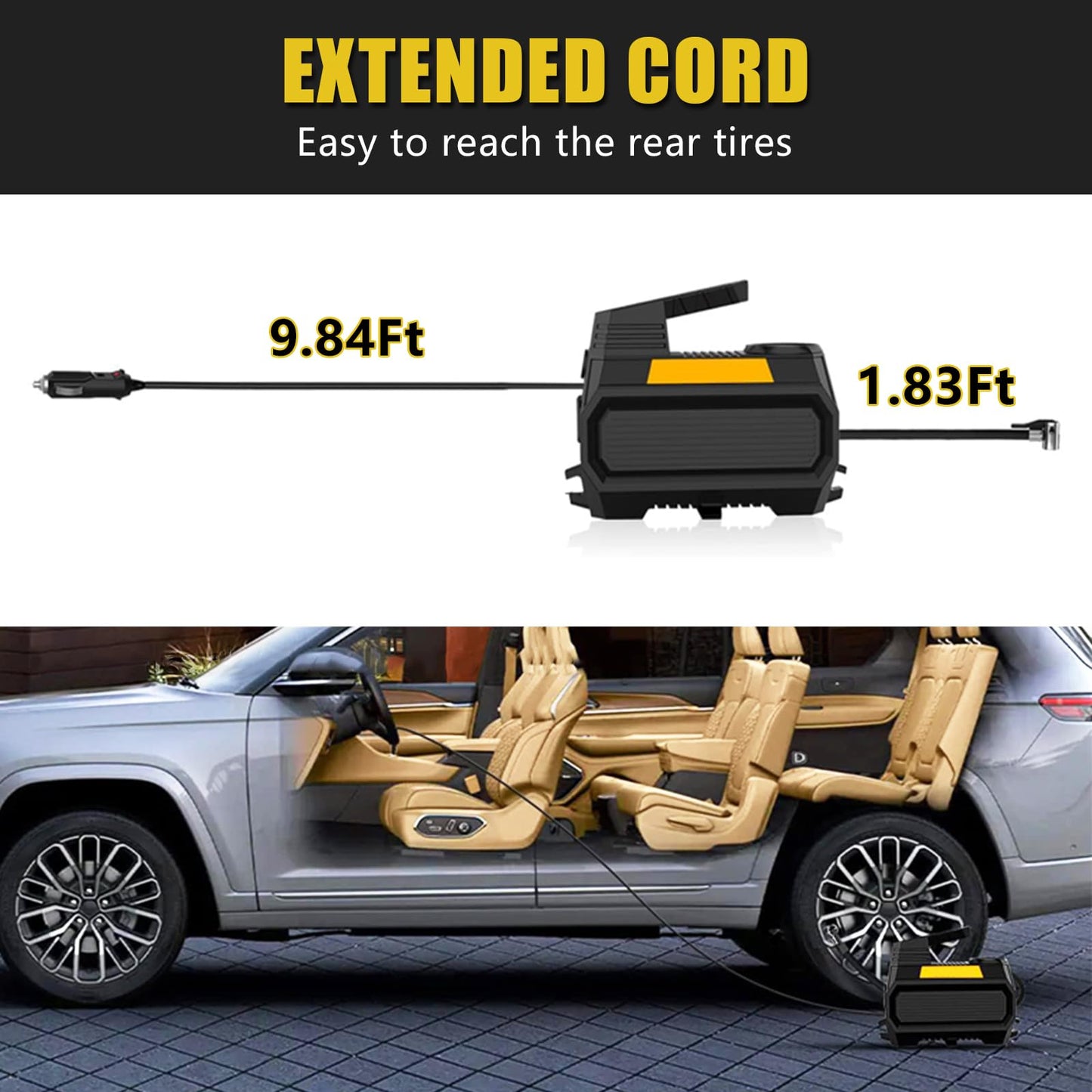 LONLEEYU Tire Inflator, Portable Air Compressor Pump for Car Tires, 12V DC Auto Tire Pump with Digital Pressure Gauge, 150PSI with Emergency LED Light for Car Bike