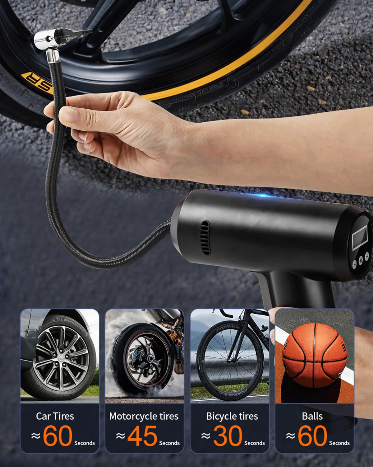 LONLEEYU Tire Inflator, 12V DC Portable Air Compressor Pump for Car Tires, 150PSI Auto Tire Pump with Digital Pressure Gauge and LED Light for Car Motorcycle Bicycle Balls