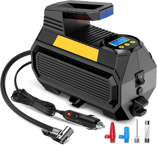 LYAP-8001 12V Portable Tire Inflator, Digital Air Compressor Pump 150PSI with LED Light
