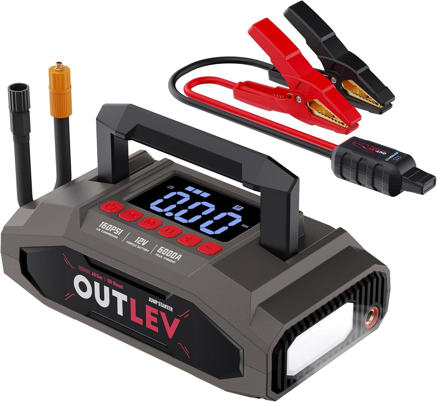 Car Battery Jump Starter with Air Compressor for All Gas & 10.0L Diesel Engines
