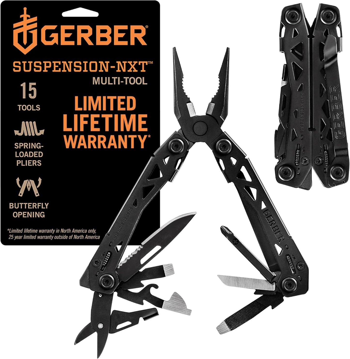 Gerber Gear Suspension-NXT 15-in-1 EDC Multi tool with Pocket Knife, Needle Nose Pliers and Wire Stripper Tools, Gifts for Men, Survival and Camping Gear, Stainless Steel