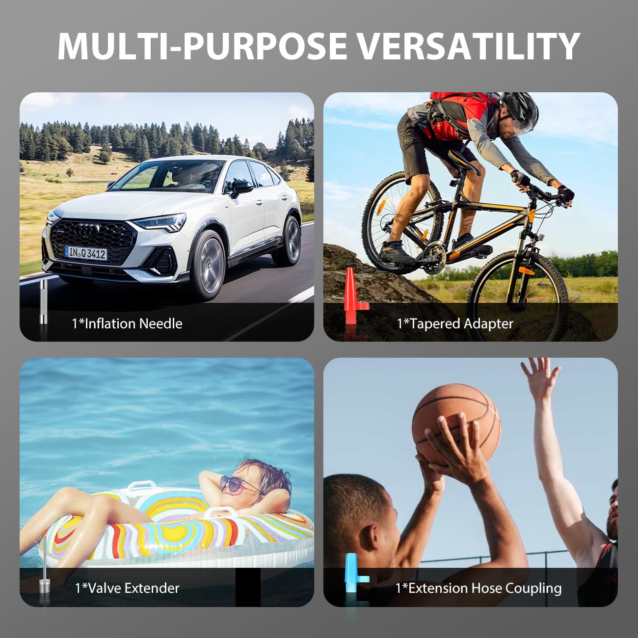 LONLEEYU Tire Inflator,120W Portable Air Compressor Pump for Car Tires with Tire Pressure Detection Preset and Auto Shutoff, 12V Up to 150 PSI Tire Pump with Digital Pressure Gauge and LED Light