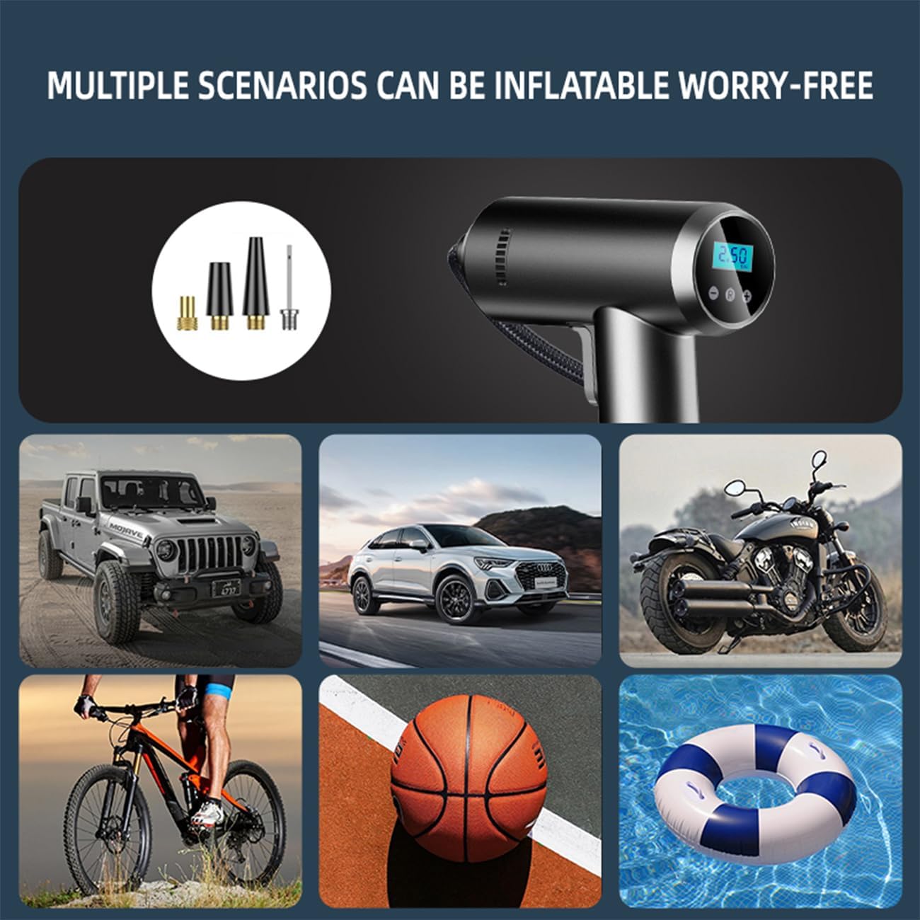 LONLEEYU Tire Inflator, Portable Air Compressor Pump for Car Tires, 150PSI Auto Tire Pump with Digital Pressure Gauge with Emergency LED Light for Car Motorcycle Bicycle Balls