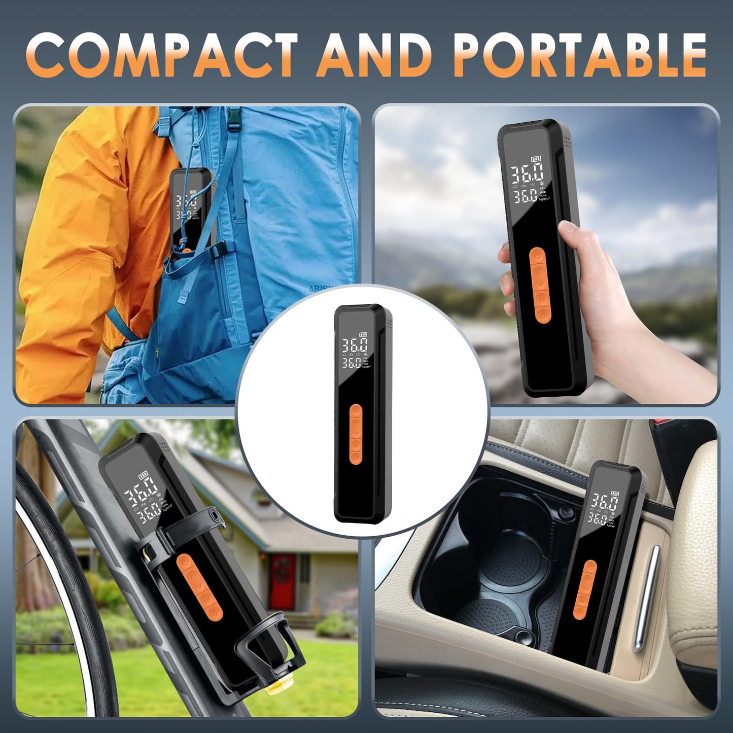 Tire Inflator Portable Air Compressor 150 PSI, Universal Electric Air Pump for Car Tires, Auto Bike Tire Pump with Digital Pressure Gauge Emergency LED Light Automatic Shut Off for Car Bicycle