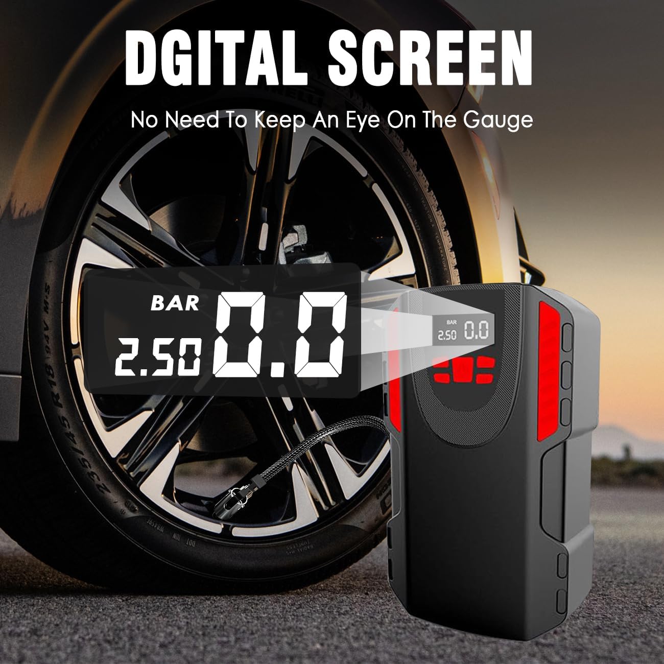 LYAP-8003 12V Portable Air Compressor, 150PSI Digital Tire Pump with Auto Shut Off & LED Light