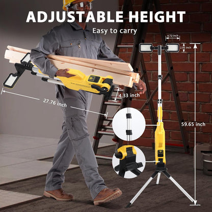 Cordless Portable LED Work Light with Stand, IP44 Waterproof Dual Head Floodlight