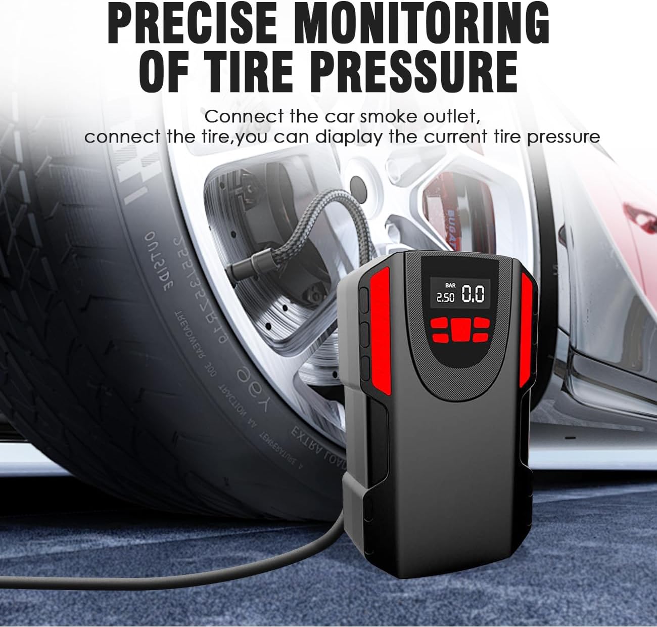 LYAP-8003 12V Portable Air Compressor, 150PSI Digital Tire Pump with Auto Shut Off & LED Light