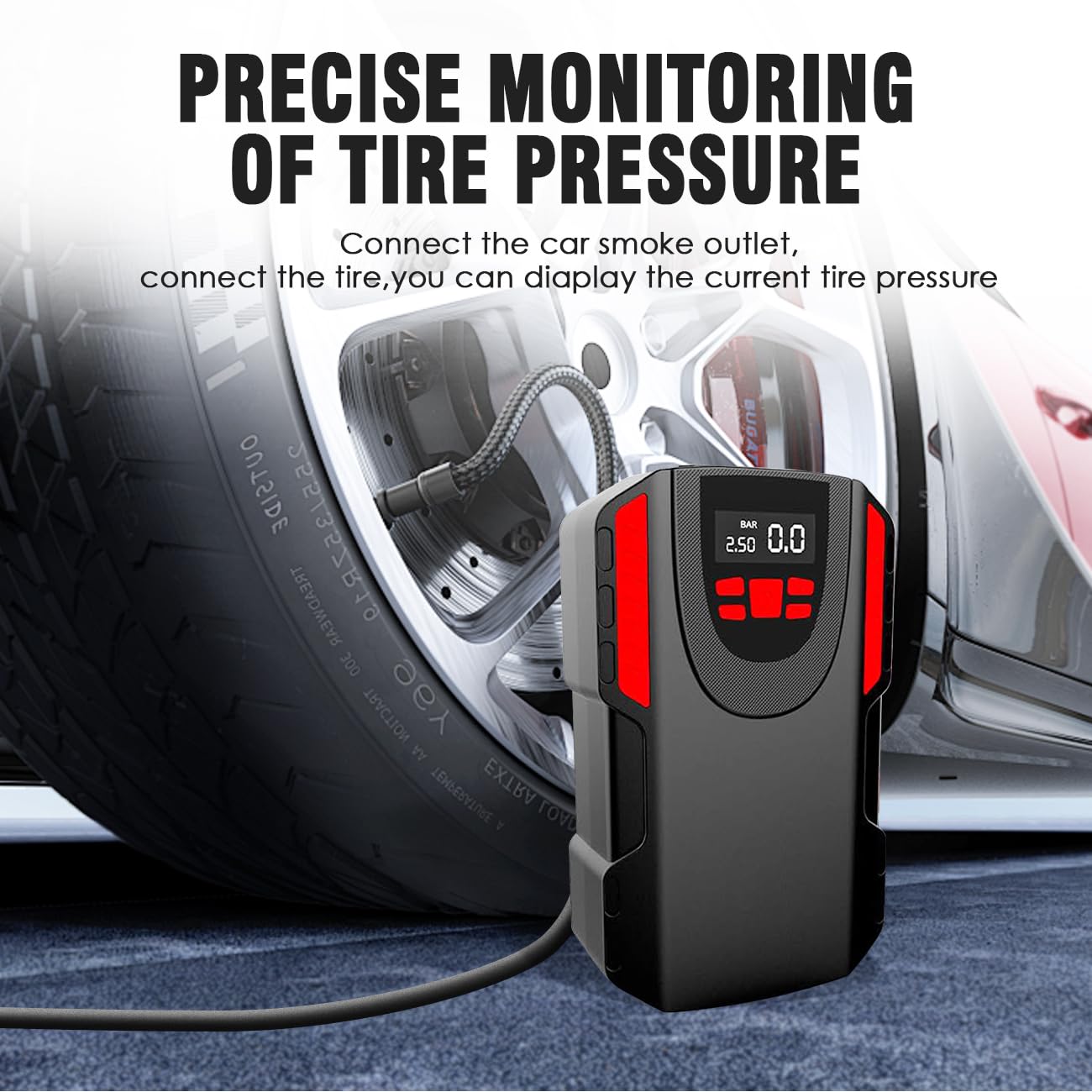 LONLEEYU Tire Inflator Air Pump, Portable Air Compressor for Car Tires, 12V DC 150 PSI Tire Pump with LED Light Digital Pressure Gauge for Car Bike