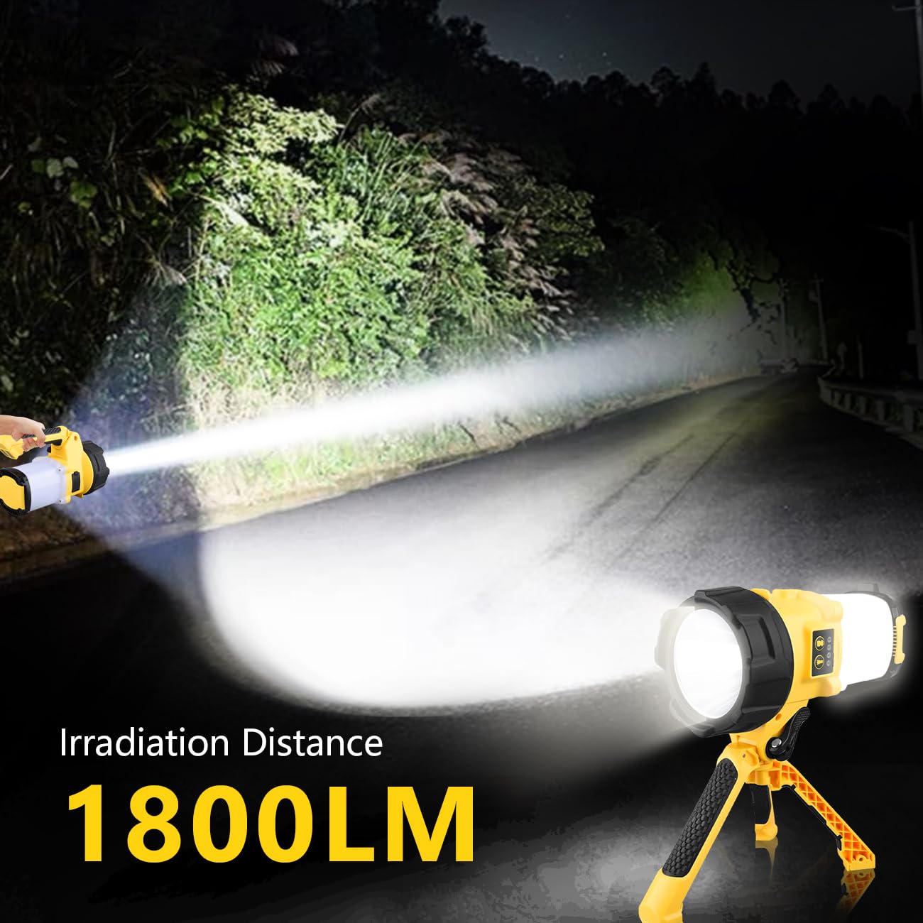 3-in-1 Rechargeable Spotlight with Adjustable Handle, IP65 Waterproof Handheld LED Flashlight Searchlight Work Light, 4400mAh Power Bank, 6 Light Modes for Emergency Hurricane Outdoor Hiking Camping
