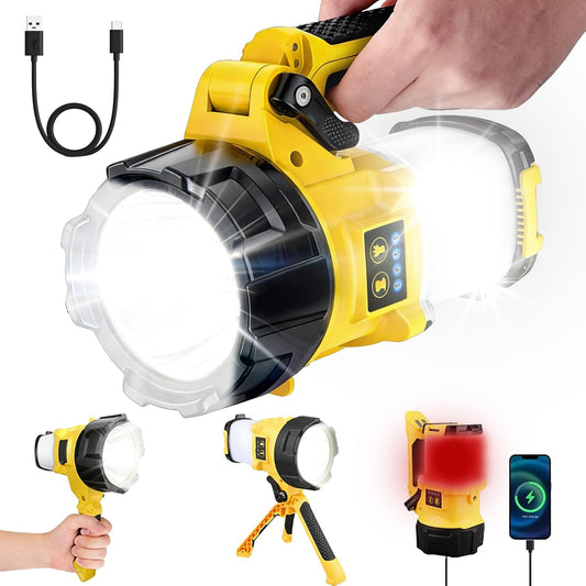 LYHF-6008 Rechargeable Handheld Spotlight, 6 Modes Portable Camping Work Light IP65 Waterproof