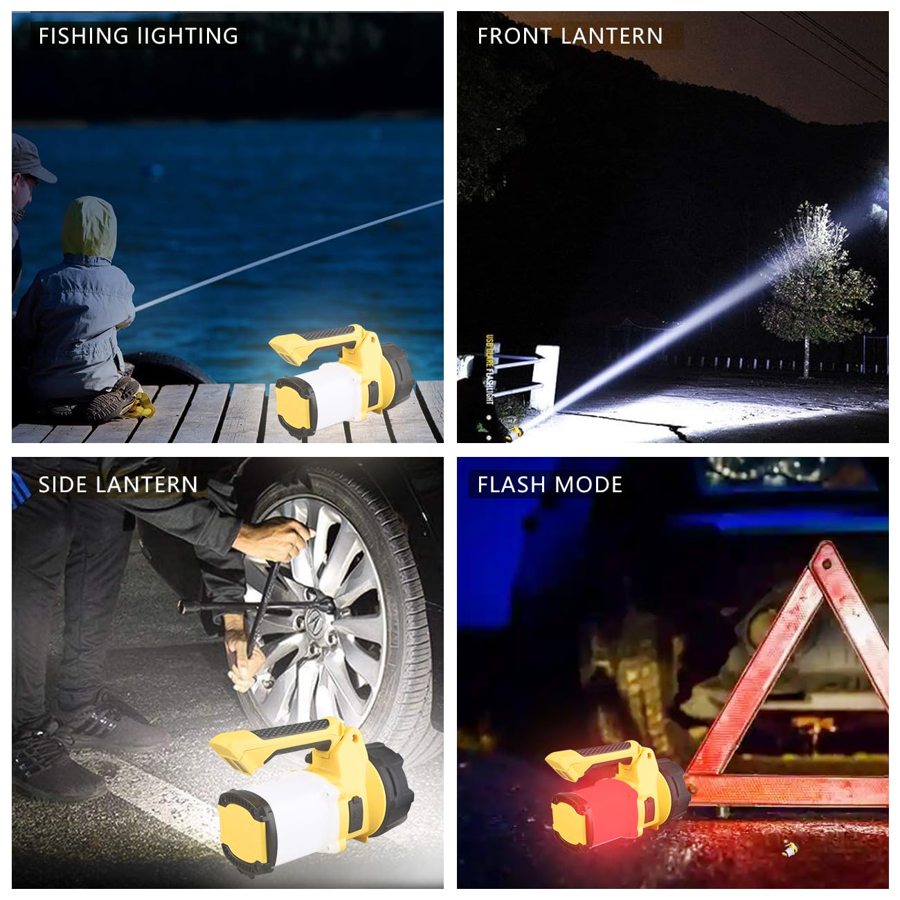 3-in-1 Rechargeable Spotlight with Adjustable Handle, IP65 Waterproof Handheld LED Flashlight Searchlight Work Light, 4400mAh Power Bank, 6 Light Modes for Emergency Hurricane Outdoor Hiking Camping