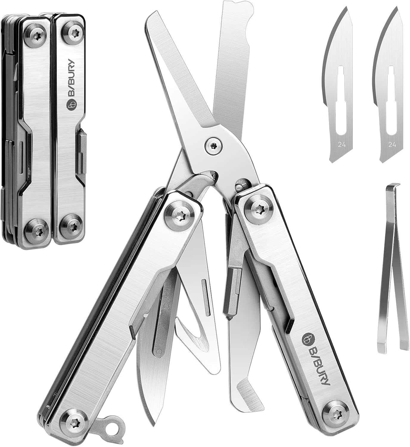 BIBURY Outdoor Mini Multitool Pliers BI2051A, Mini Pocket Pliers with Window Breaker, Seat Belt Cutter, Bottle Opener for Outdoor Survival, EDC Multi Tool with Pocket Clip, Gifts for Men & Women