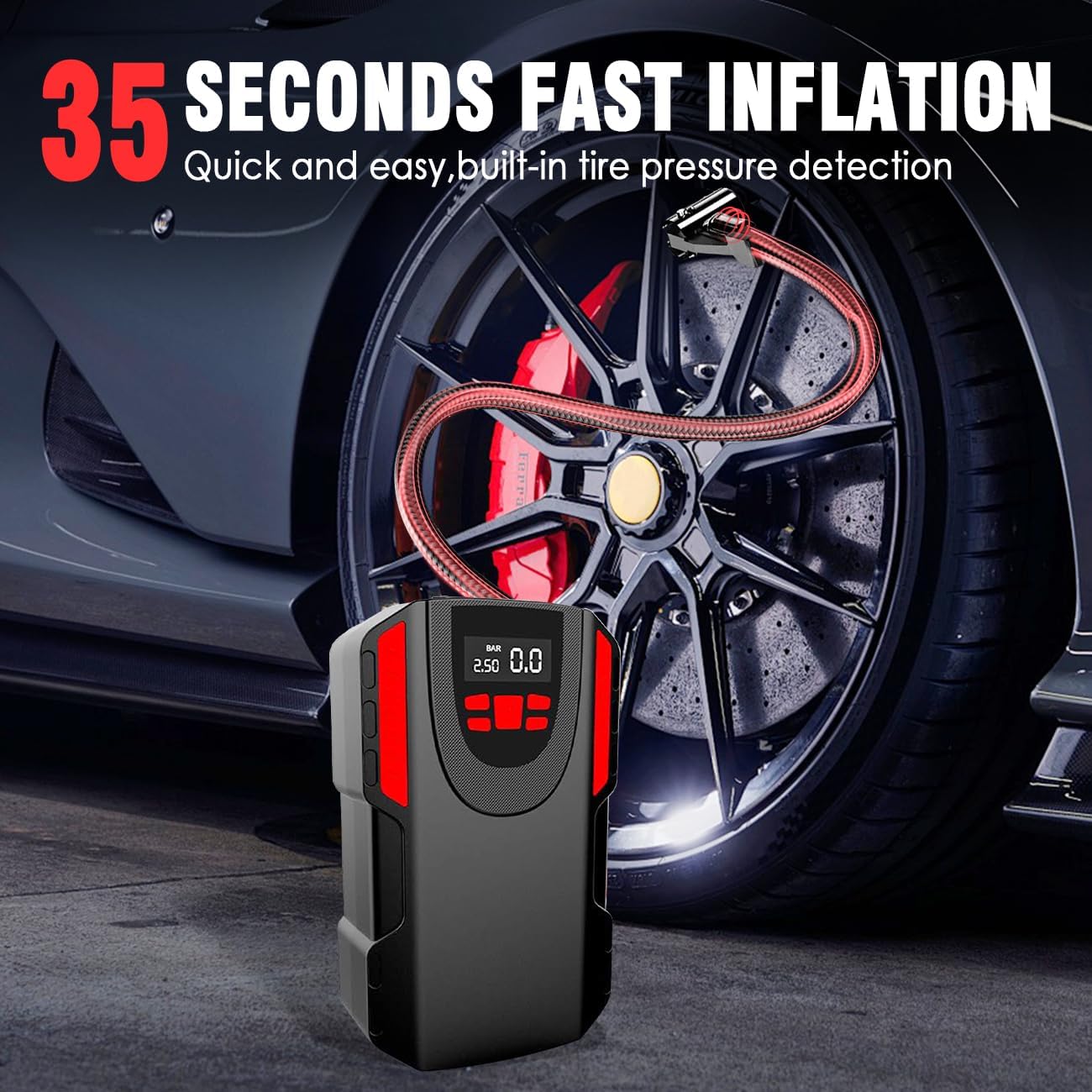 LYAP-8003 12V Portable Air Compressor, 150PSI Digital Tire Pump with Auto Shut Off & LED Light