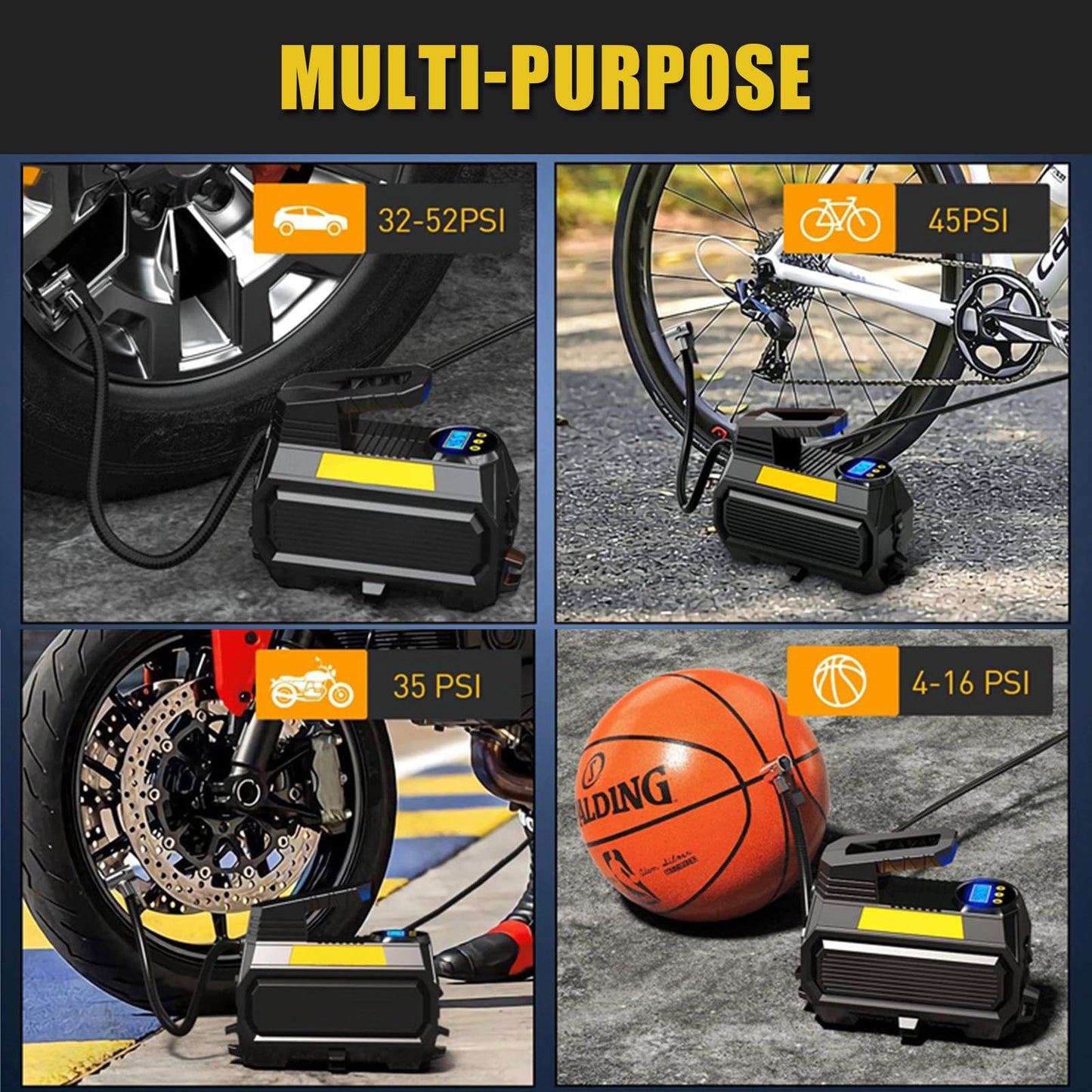 LONLEEYU Tire Inflator, Portable Air Compressor Pump for Car Tires, 12V DC Auto Tire Pump with Digital Pressure Gauge, 150PSI with Emergency LED Light for Car Bike