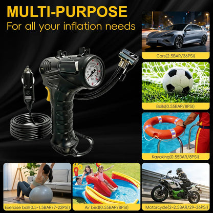 150 PSI Handheld Air Pump, Portable 12V Car Analog Tire Inflator with LED Light