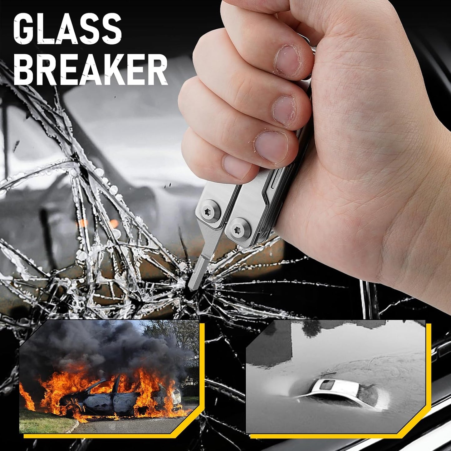 BIBURY Outdoor Mini Multitool Pliers BI2051A, Mini Pocket Pliers with Window Breaker, Seat Belt Cutter, Bottle Opener for Outdoor Survival, EDC Multi Tool with Pocket Clip, Gifts for Men & Women
