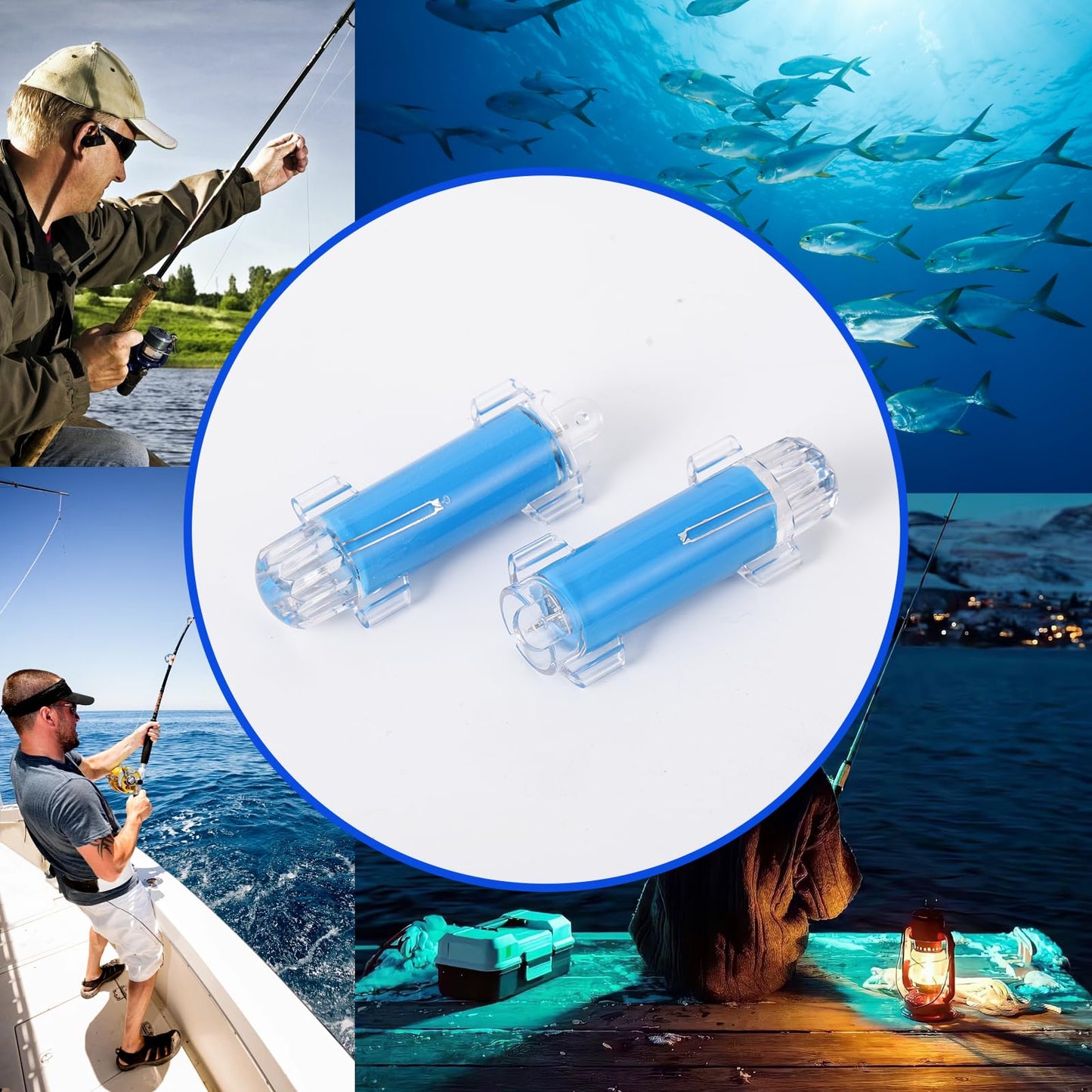 LONLEEYU Underwater Fishing Light, 2PCS IP68 Waterproof LED Flashing Light with Blue & Green LEDs, 4000+ Hours Lifespan, Bait Lure Lamp for Deep Sea Fishing