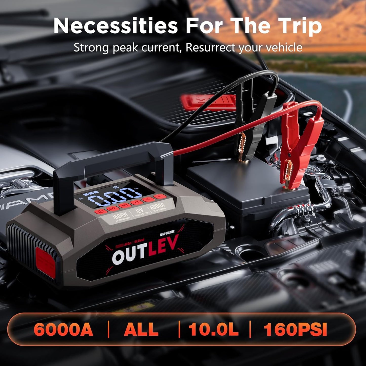 Car Battery Jump Starter with Air Compressor for All Gas & 10.0L Diesel Engines