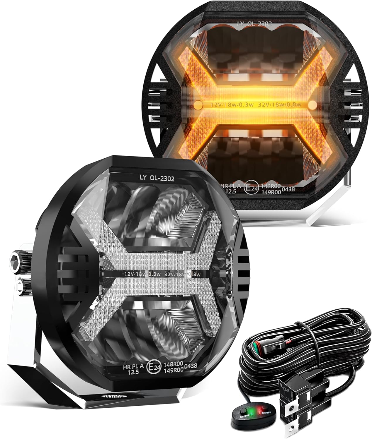 SPL Amber Led Pods Offroad Driving Lights Cube, 5.7In 12000LM, 5-3/4" Led Off Road Lights with Amber X Letter DRL Design, LED Spot Lights for Trucks Jeep Bumper UTV ATV, 2PCS(Wiring Harness Included)