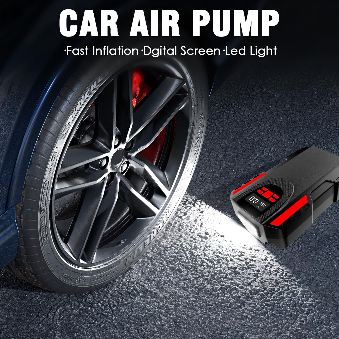 LONLEEYU Tire Inflator Air Pump, Portable Air Compressor for Car Tires, 12V DC 150 PSI Tire Pump with LED Light Digital Pressure Gauge for Car Bike