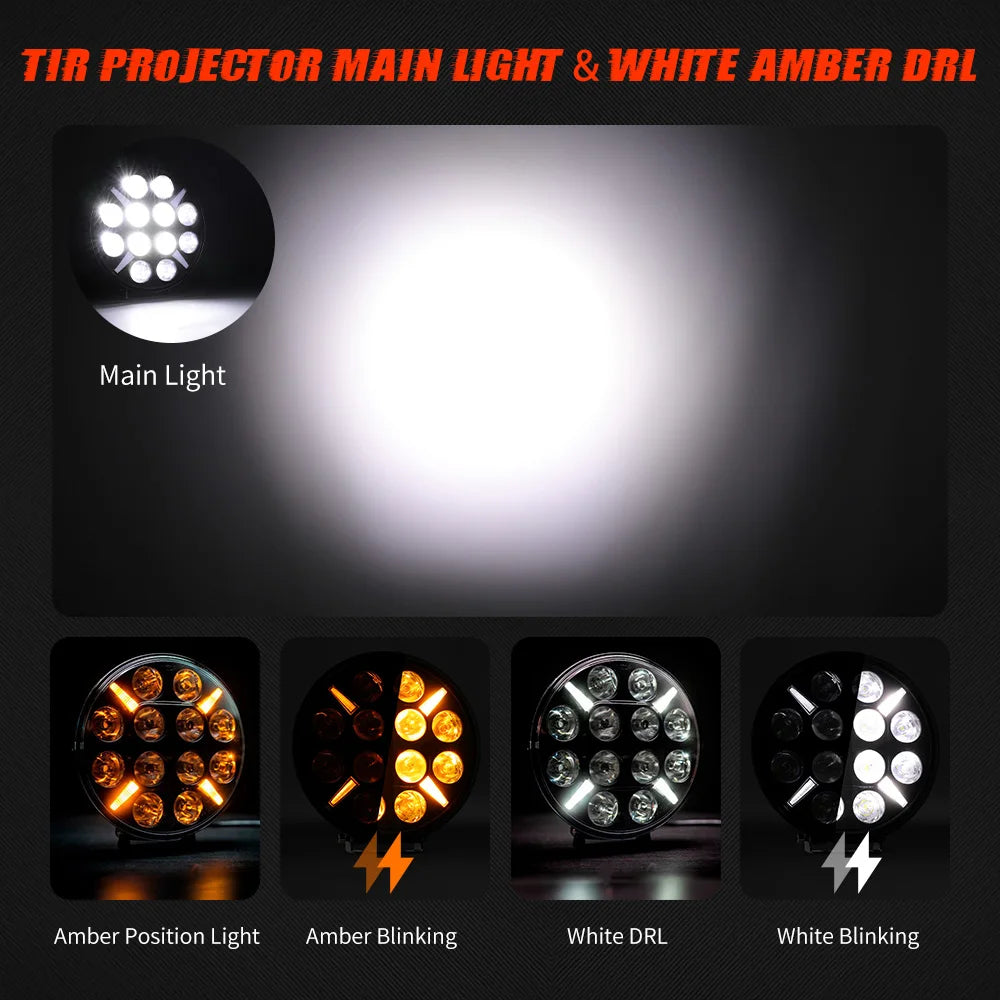 White Amber DRL Strobe Truck Work Lamp 9inch Round Combo LED Pods Car Driving Light 240W 13200LM on Front Bumper for Offroad 4WD