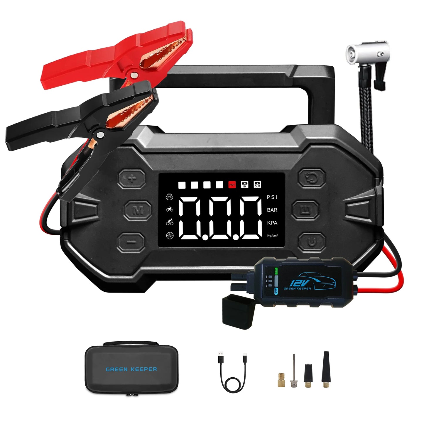 J1206P Portable Car Battery Emergency 3000A 12V Jump Starter Power Bank With Air Compressor