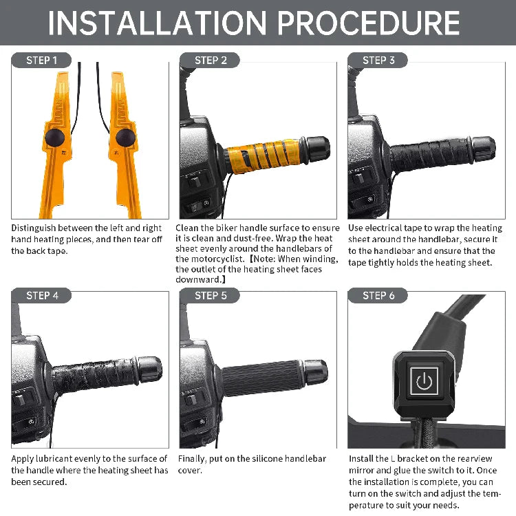 WUPP CS-1819A1 12V IP66 Waterproof 5 Heat Settings Fast Heating Motorcycle Heated Handlebar Silicone Sleeve Grips Cover