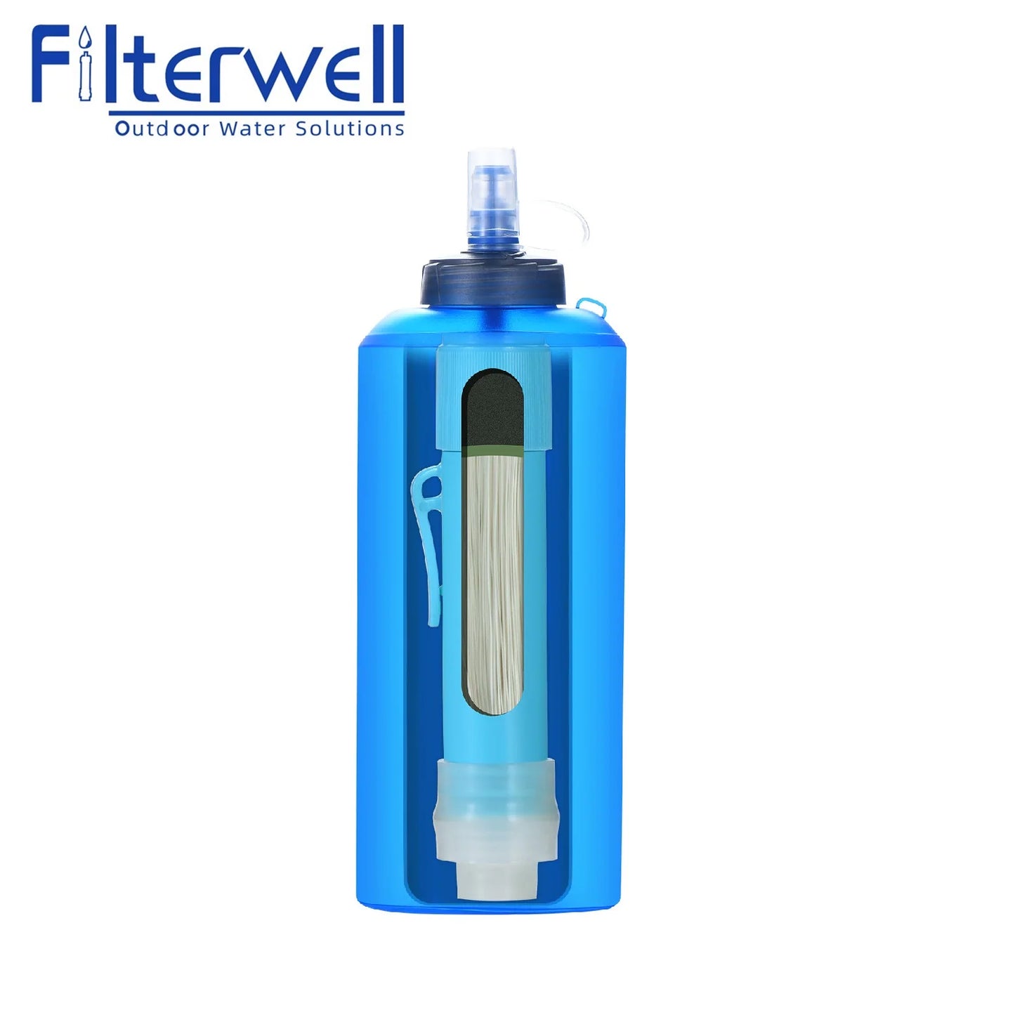 Filterwell Collapsible Running  Soft Bottle Outdoor Squeezable  Pouch with Water Filtration Filter Straw Hydration Flask