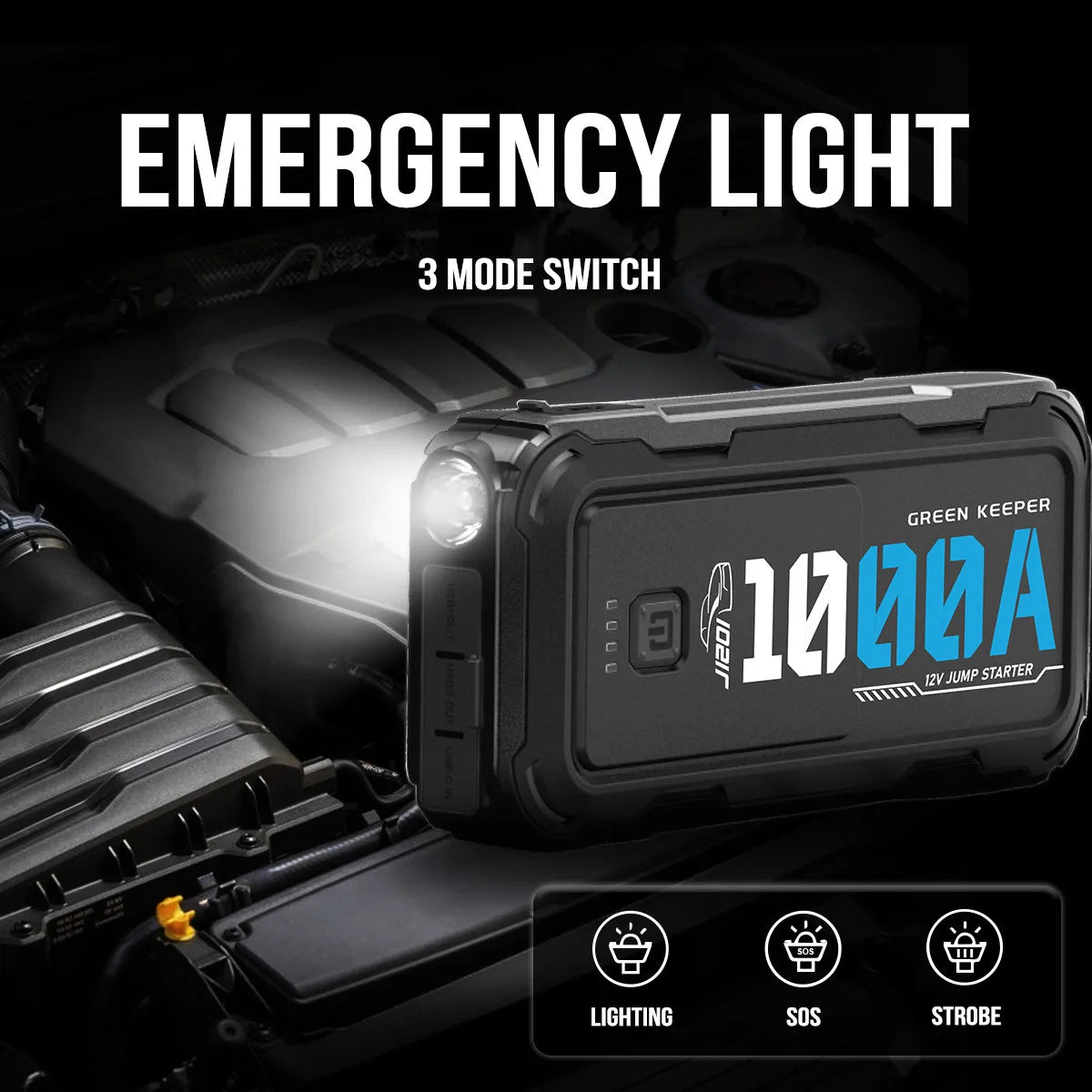 High Capacity Fit Extreme Temperatures 12 V 37 WH Outdoor Jump Stater for Vehicles with LED Light