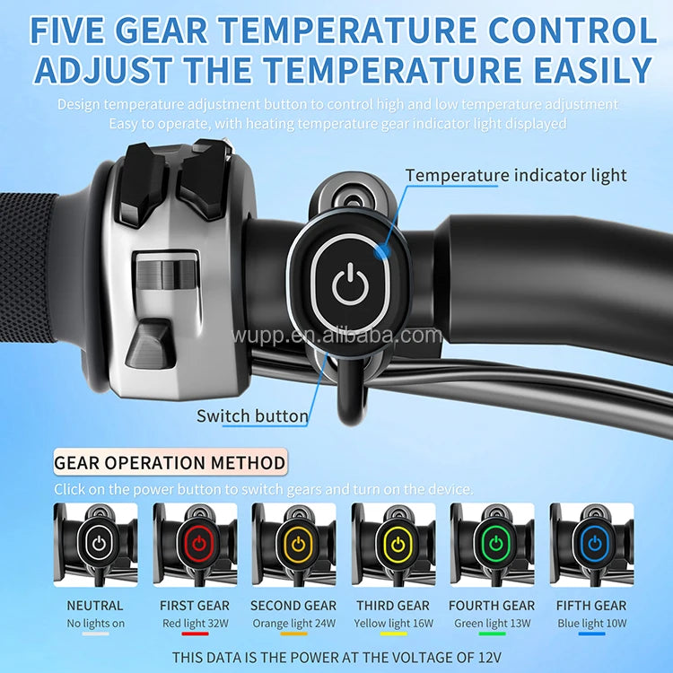 Winter Heated Handlebar 5+1 Gear Motorcycle Electric Heating Grip with Memory Function