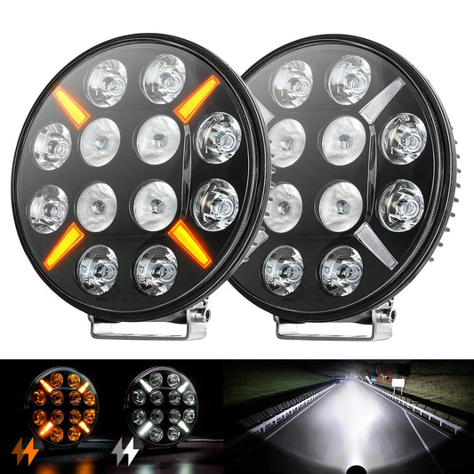 12v 24v Drl White Amber Strobe Offroad LED Truck Driving Light 9 Inch Combo Beam Flash Waterproof on Front for Heavy Duty Pickup