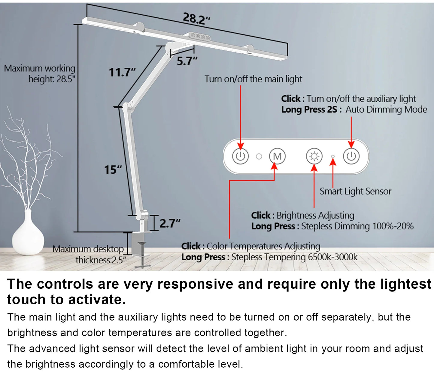Led Desk Lamp Eye-friendly Dimmable Desk Light
