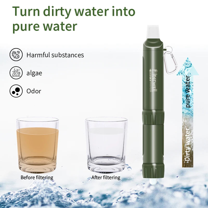 Filterwell Personal Hiking Outdoor Survival Emergency Portable Camping Pump Life Water Filter Straw