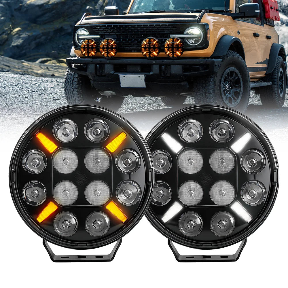 White Amber DRL Strobe Truck Work Lamp 9inch Round Combo LED Pods Car Driving Light 240W 13200LM on Front Bumper for Offroad 4WD