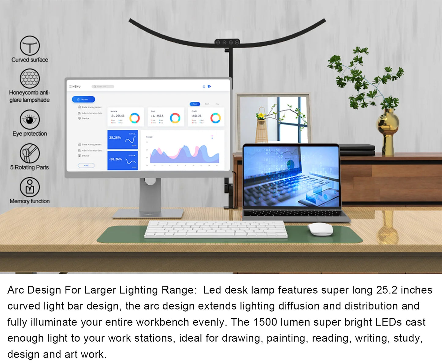 24W LED Desk Lamp for Ideal Architectural Planning and Study, Lighting Your Desk and Screens. Office Light Stand