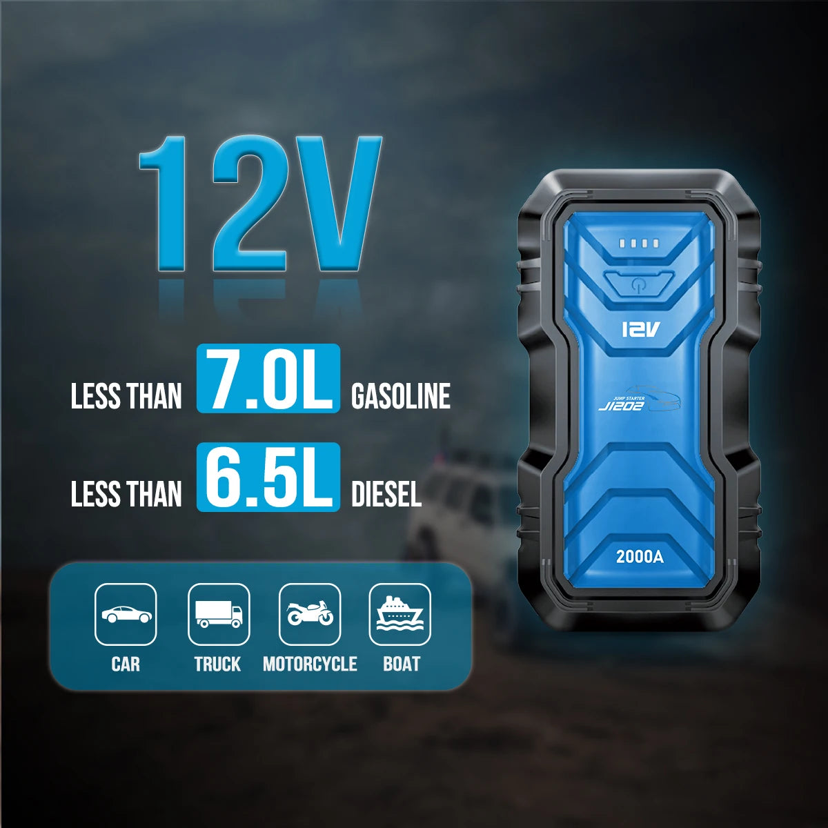 UltraSafe Booster Pack Portable Jump Starter Multi Function 2000A Battery Jump Starter With Led Light