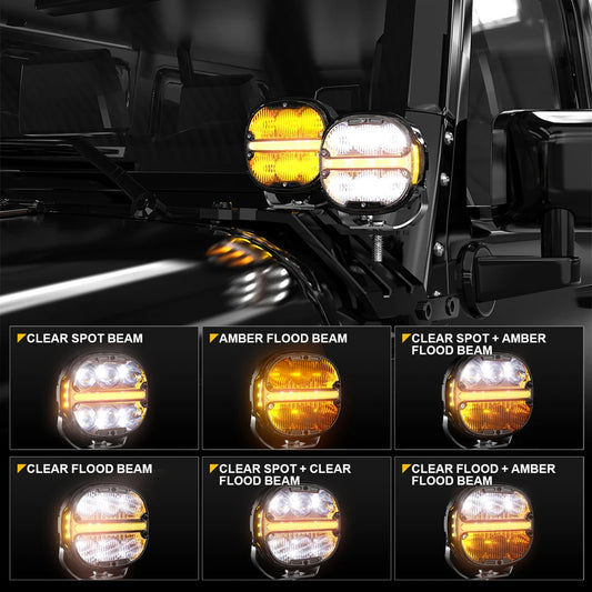 1 Light 6 Functions Led Light Bar 4inch Led Work Light Square Round Spot Off-road Lights for Trucks ATV SUV UTV 4WD Jeep Boat