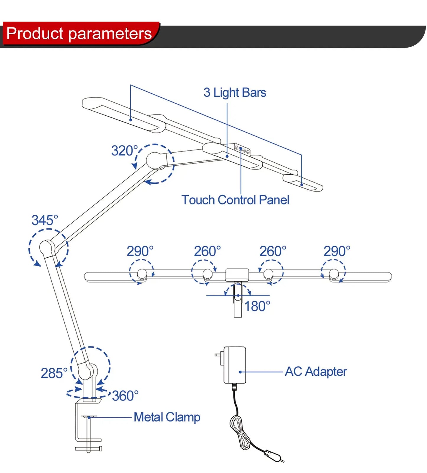 LED Desk Lamp for Home Office - 24W Bright Desk Light With Clamp Eye Caring Architect Task Light  Working Light Stand
