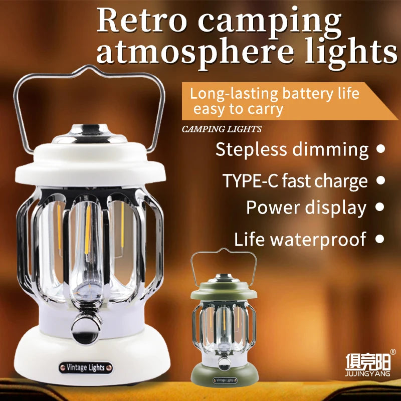 JUJINGYANG Outdoor Portable Waterproof Rechargeable LED Retro Portable Camping Light