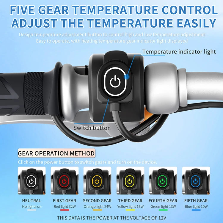 Winter Heated Handlebar Atv 30w 5 Gear Atv Heated Grips for Four Wheel Vehicle