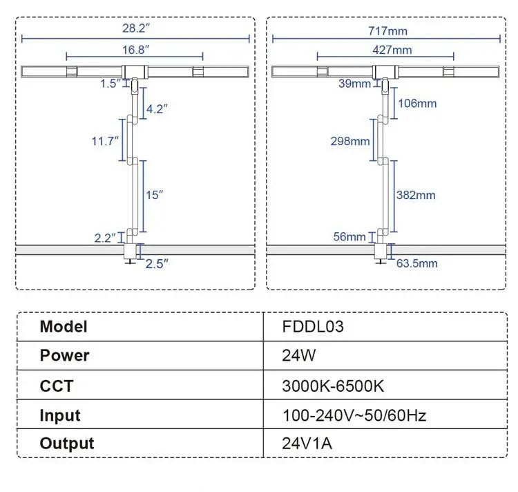 Double Head LED Desk Lamp  for Monitor Studio Reading Home Office Study Desk Reading Desk Lamp