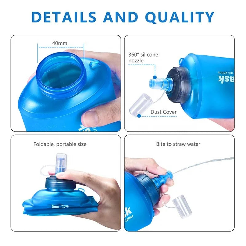 Hiking Camping Outdoor Collapsible Foldable Squeezable Pouch Hydration Flask Touch Soft Water Bottle With Water Filter Straw