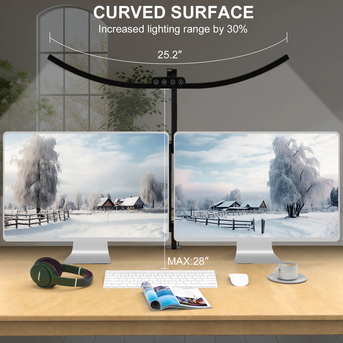 Architect Desk Lamp with Curved Light Bars, 33 Inches Long Wide Bright LED Desk Lamp with Clamp Office Light Modern