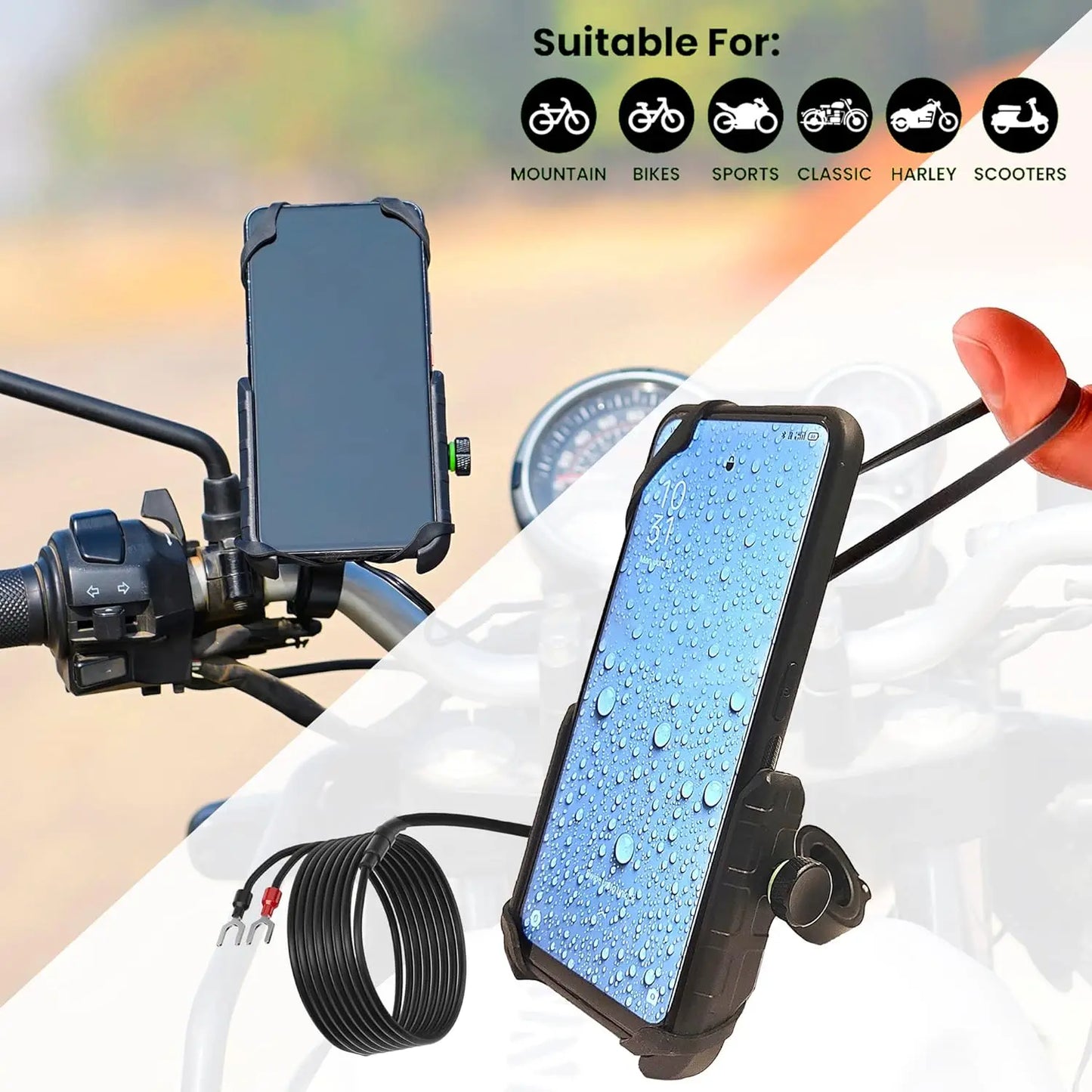 Waterproof Motorcycle Wireless Charging Mobile Phone Holder Electric Bike Phone Mount With Wireless Charger
