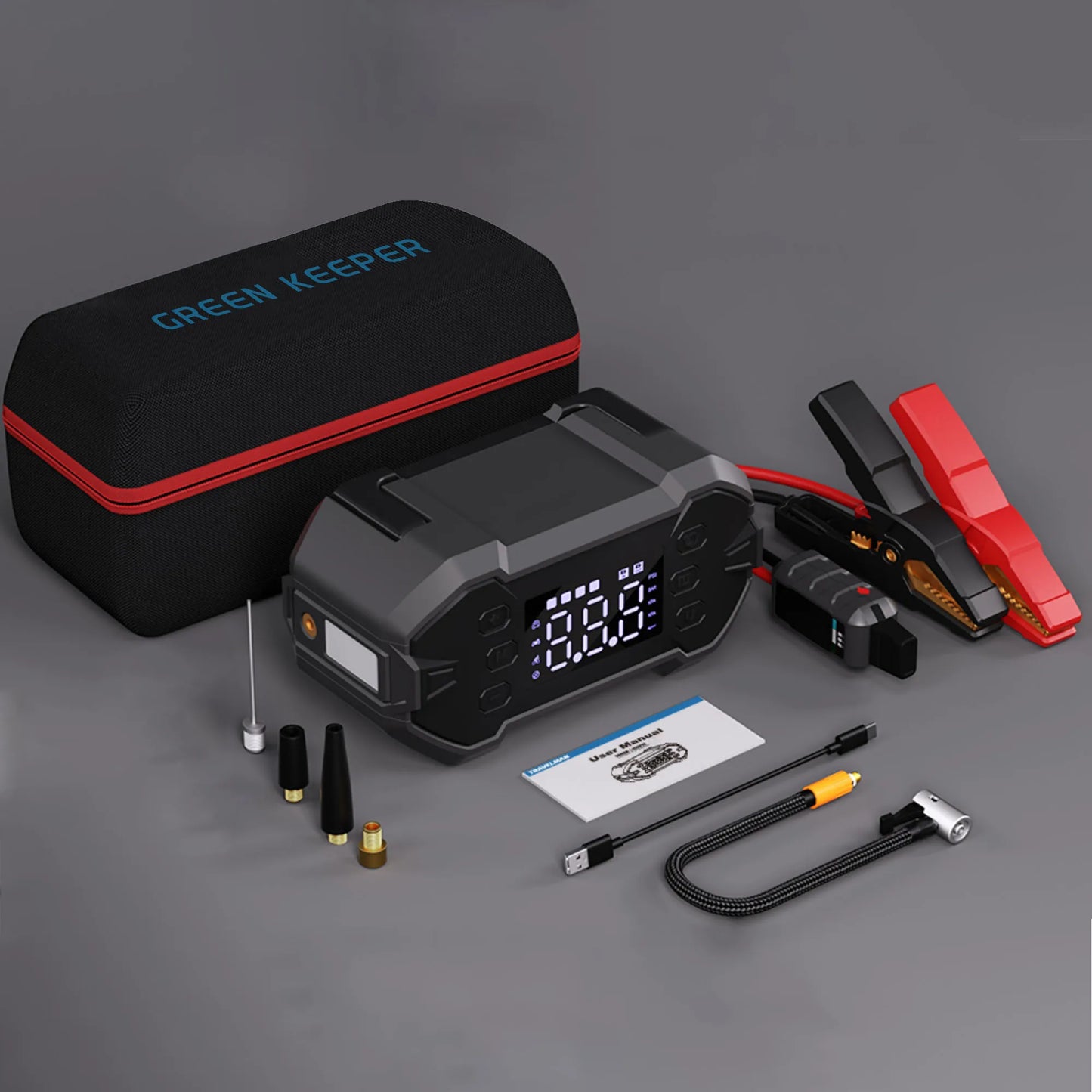 J1206P Portable Car Battery Emergency 3000A 12V Jump Starter Power Bank With Air Compressor