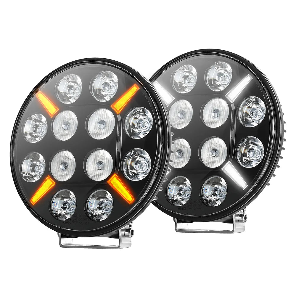 White Amber DRL Strobe Truck Work Lamp 9inch Round Combo LED Pods Car Driving Light 240W 13200LM on Front Bumper for Offroad 4WD