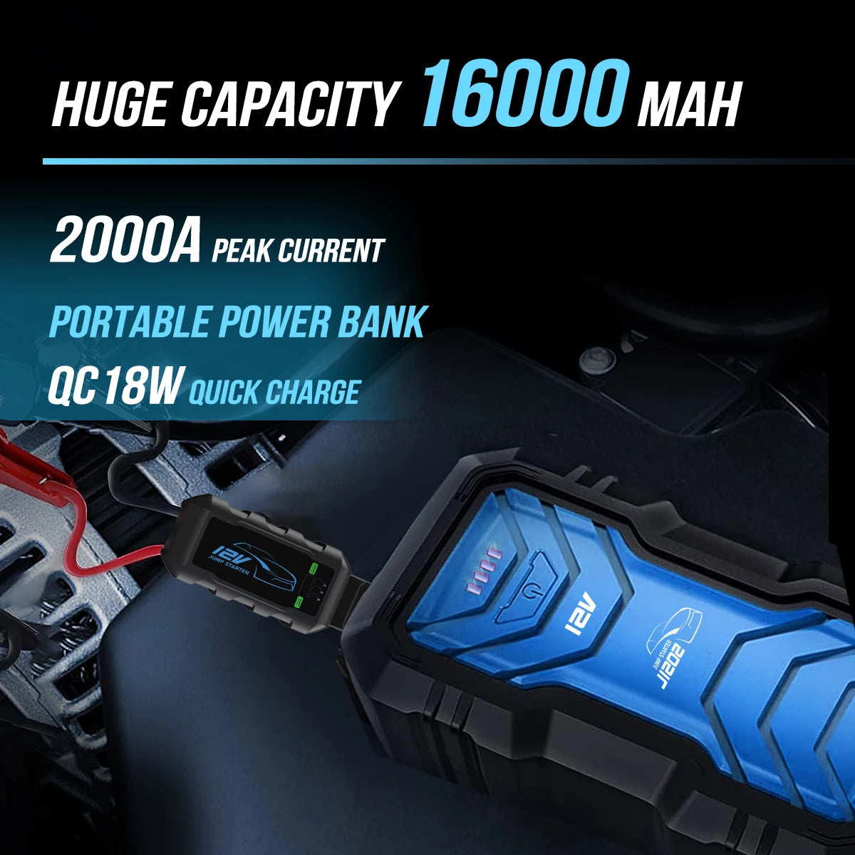 UltraSafe Fit Extreme Temperatures Multi Function 2000A Battery Jump Starter for Vehicles Car