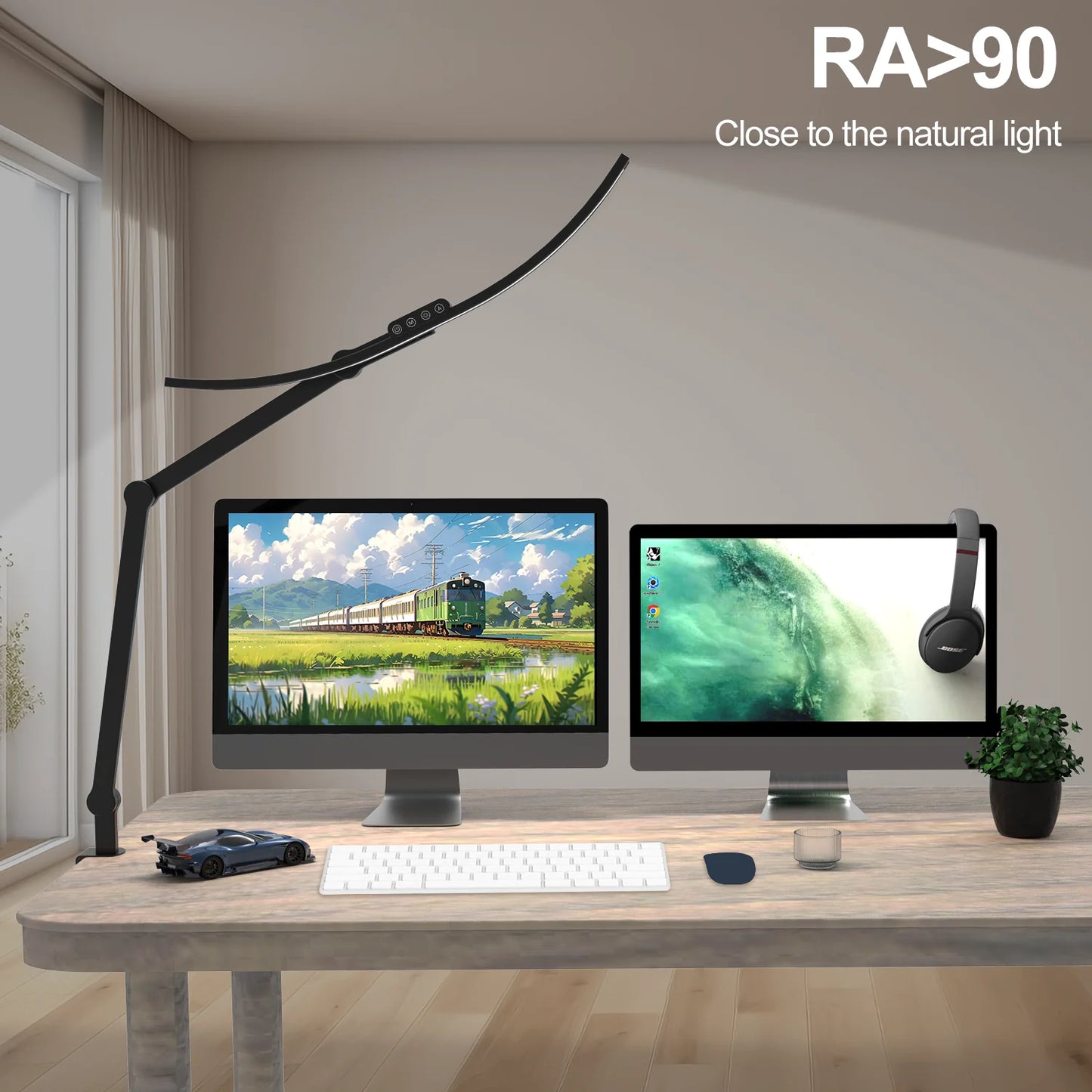 Architect Desk Lamp with Curved Light Bars, 33 Inches Long Wide Bright LED Desk Lamp with Clamp Office Light Modern